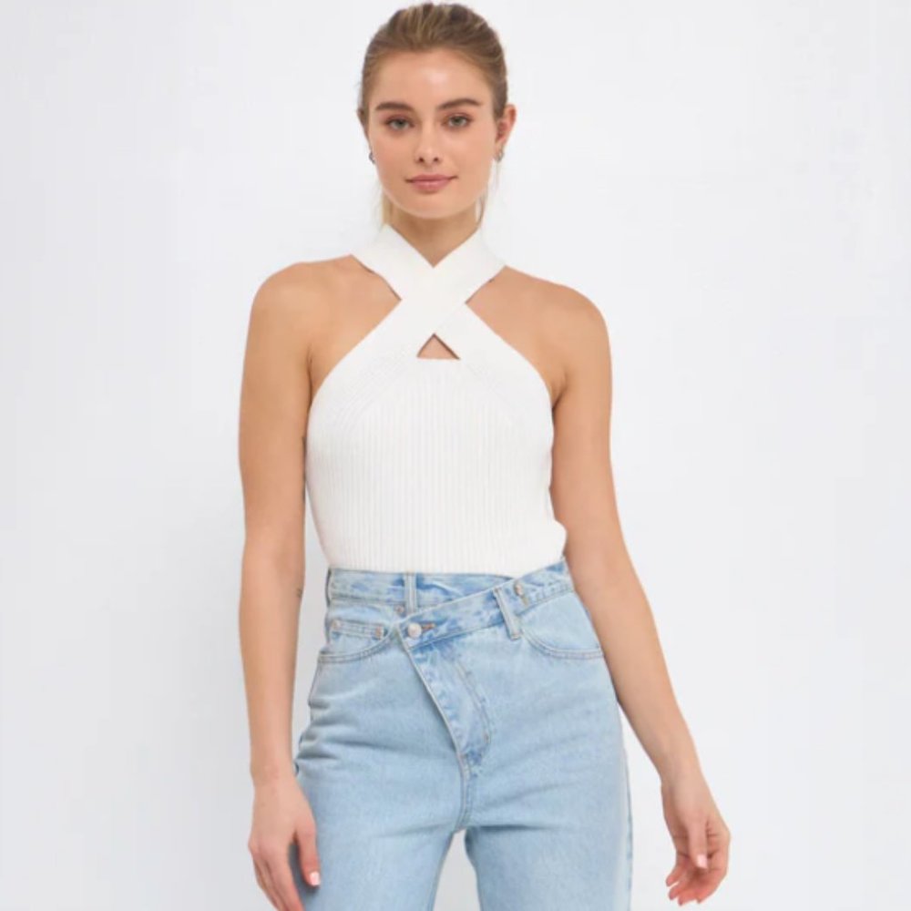 Endless Rose Cross Haltered Soft Rib Knit Tank
